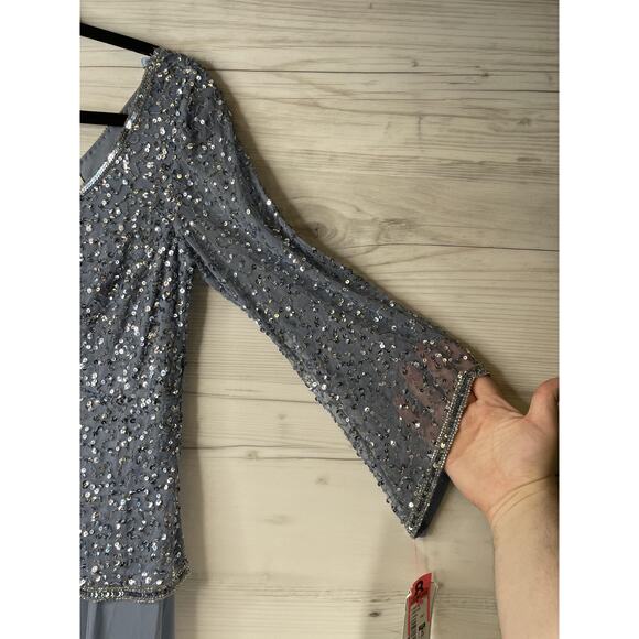 JKARA Dress Womens 8 Blue Silver Sequin Beaded Gown Formal Evening Maxi New - Picture 3 of 10